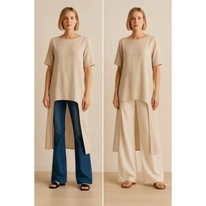 Feriesty linen blend neutral  high low tunic minimalist Lagenlook